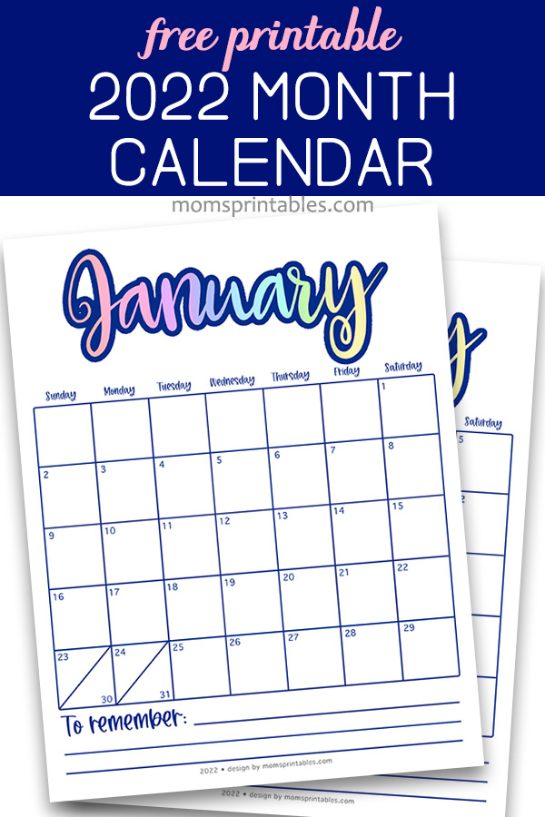 Printable Calendar Free Monthly | Free 2022 Calendar | Free Printable Calendar 2022 | Download and print at MomsPrintables!