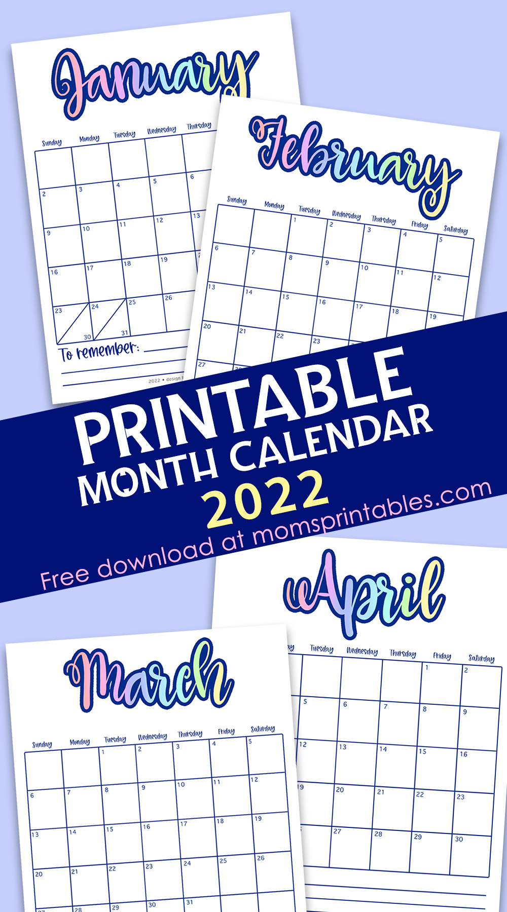 Printable Calendar Free Monthly | Free 2022 Calendar | Free Printable Calendar 2022 | Download and print at MomsPrintables!