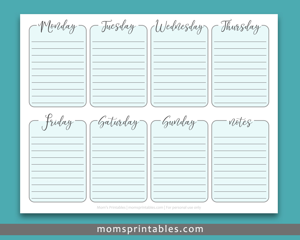 Weekly Planner Free Printable | Weekly Planner Free Printables PDF | Weekly Planner Printable Minimalist | Weekly Planner Printable Horizontal | Download for free on the MomsPrintables blog!
