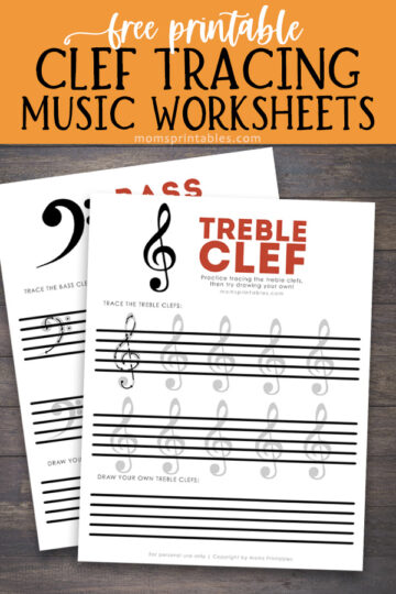 Treble Clef Tracing Worksheet PDF | Bass Clef Tracing Worksheet PDF | How to draw a treble clef worksheet | How to draw a bass clef worksheet | Free PDF on Moms Printables blog!