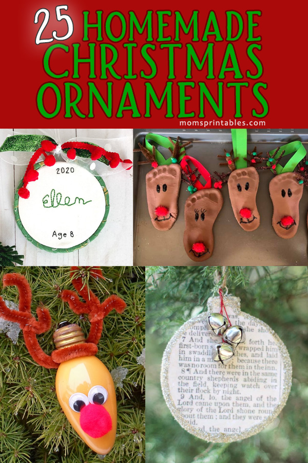 Homemade Christmas ornaments DIY | Homemade Christmas ornament ideas | Homemade Christmas ornaments for kids | Homemade Christmas ornaments for adults | 25 ideas at MomsPrintables!