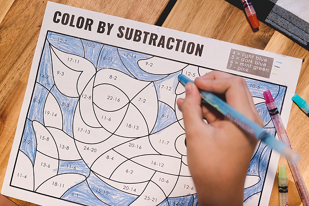 Color Subtraction Worksheet | Color by Number Subtraction Worksheet Free Printable | Free Printable Subtraction Color by Number at Moms Printables!